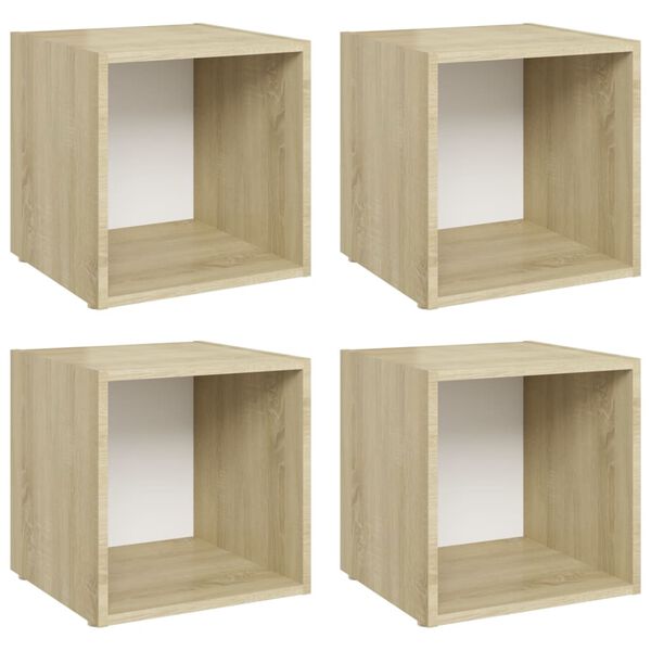 vidaXL Meubles TV 4 pcs blanc et ch&ecirc;ne sonoma bois d&rsquo;ing&eacute;nierie