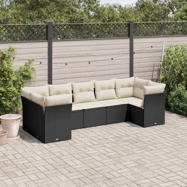 vidaXL Salon de jardin 7 pcs avec coussins noir r&eacute;sine tress&eacute;e