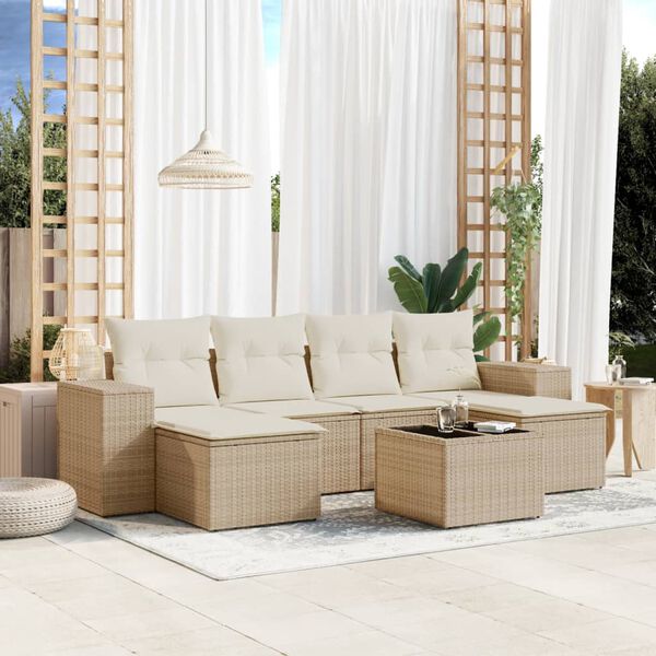 vidaXL Salon de jardin avec coussins 7 pcs beige r&eacute;sine tress&eacute;e