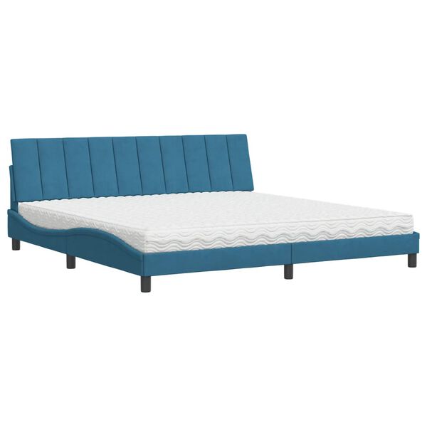 vidaXL Lit avec matelas Hanko bleu 200x200 cm velours