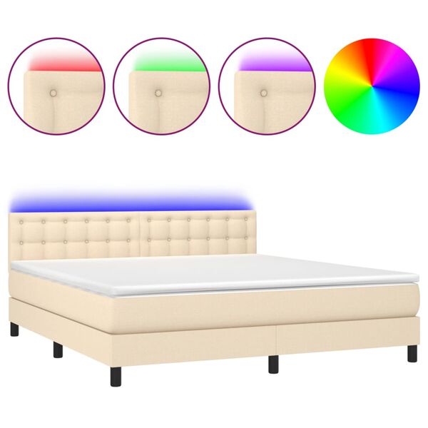 vidaXL Sommier &agrave; lattes de lit avec matelas LED Cr&egrave;me 180x200 cm Tissu