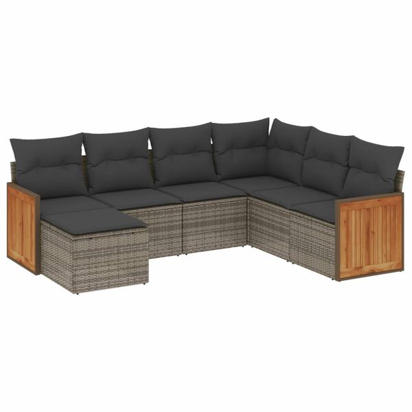 vidaXL Salon de jardin avec coussins 7 pcs gris r&eacute;sine tress&eacute;e