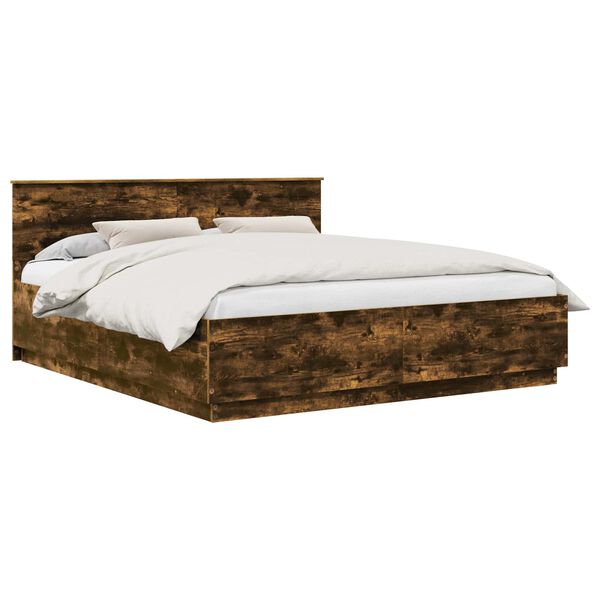 vidaXL Cadre de lit Ch&ecirc;ne fum&eacute; 200 x 200 cm Bois d'ing&eacute;nierie