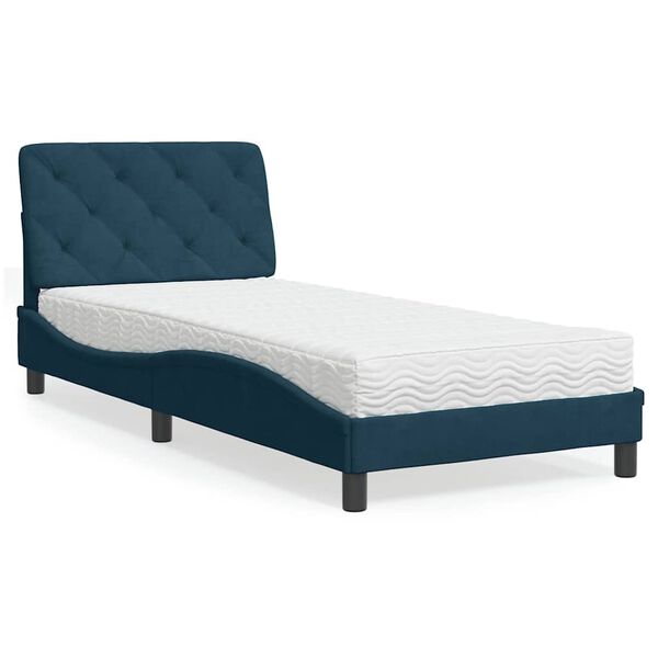 vidaXL Lit avec matelas bleu 90x200 cm velours