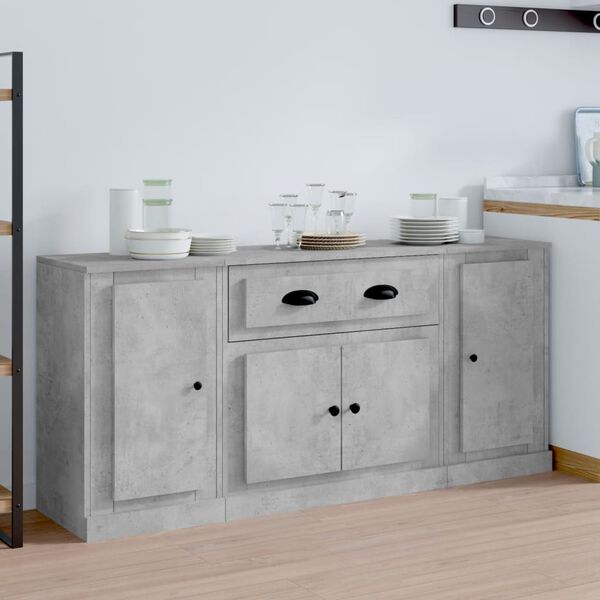 vidaXL Buffets 3 pcs gris b&eacute;ton bois d'ing&eacute;nierie