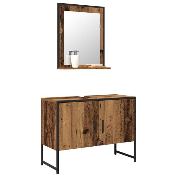 vidaXL Ensemble de mobilier de salle de bain avec porte 2 pcs Marron
