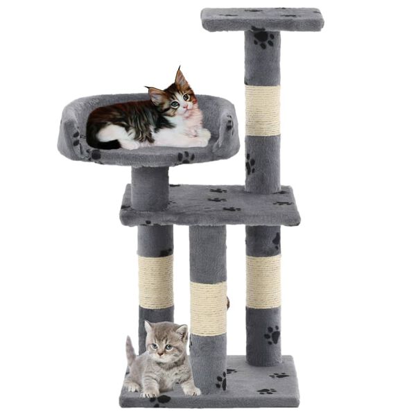vidaXL Arbre &agrave; chat et griffoir Sisal 65 cm Empreintes de pattes Gris