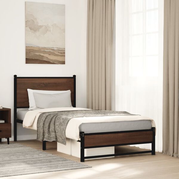 vidaXL Cadre de lit en m&eacute;tal sans matelas ch&ecirc;ne marron 90x200 cm