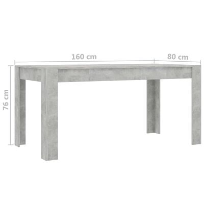 vidaXL Table de salle à manger Gris béton 160x80x76 cm Aggloméré