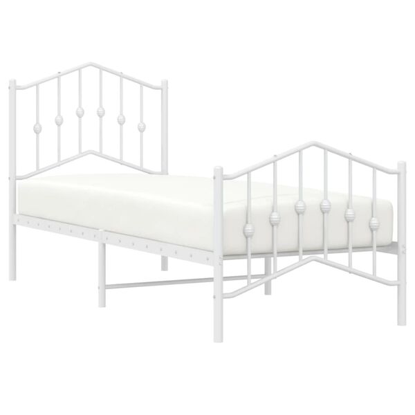 vidaXL Cadre de lit m&eacute;tal sans matelas avec pied de lit blanc 75x190cm