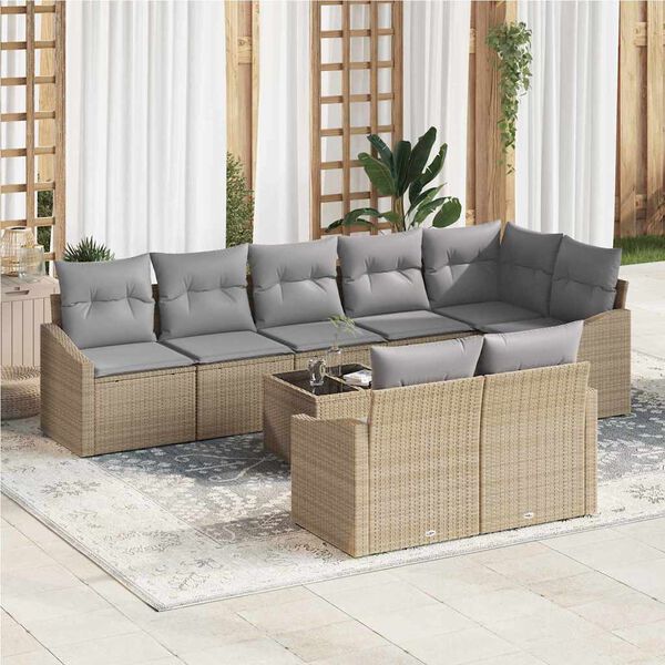 vidaXL Ensemble de canap&eacute; de jardin 9 pcs Beige et Gris clair