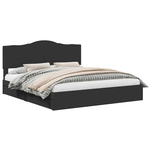 vidaXL Lit de Rangement Noir 200 x 200 cm Bois d'ing&eacute;nierie