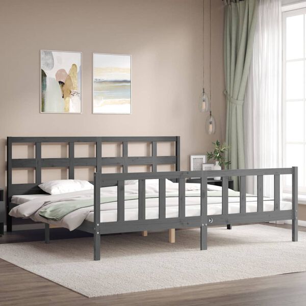 vidaXL Cadre de lit sans matelas gris 200x200 cm bois massif de pin