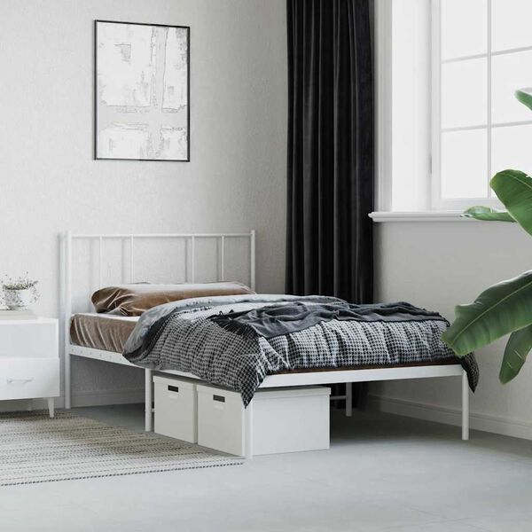 vidaXL Cadre de lit m&eacute;tal sans matelas avec t&ecirc;te de lit blanc 90x190cm
