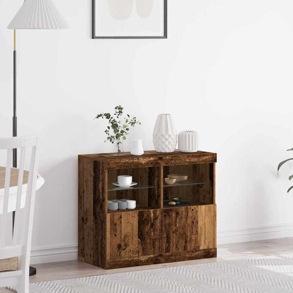 vidaXL Buffet LED Marron 81 x 37 x 66,5 cm Bois d'ing&eacute;nierie