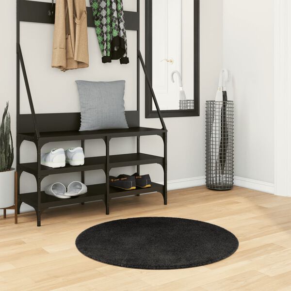 vidaXL Tapis HUARTE &agrave; poils courts doux et lavable noir &Oslash; 80 cm