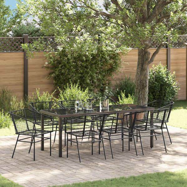 vidaXL Ensemble de salle &agrave; manger pour jardin 9 pcs Noir polyrotin