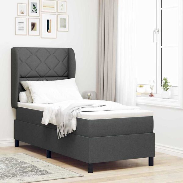 vidaXL Lit &agrave; ressorts avec matelas Gris fonc&eacute; 80 x 200 cm tissu