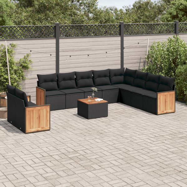 vidaXL Salon de jardin 11 pcs avec coussins noir r&eacute;sine tress&eacute;e