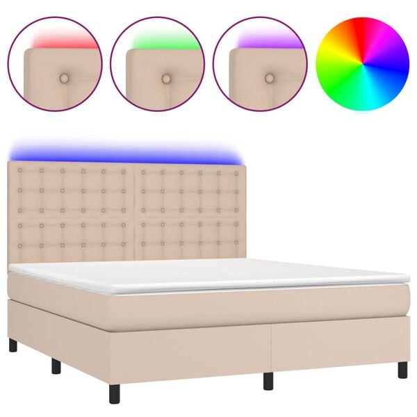 vidaXL Sommier &agrave; lattes de lit avec matelas LED Cappuccino 160x200 cm