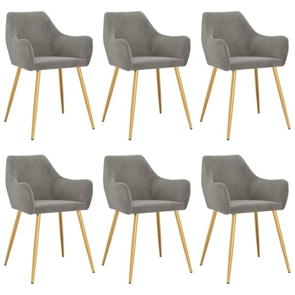 vidaXL Chaises &agrave; manger lot de 6 gris clair velours