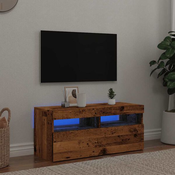 vidaXL Meuble TV avec lumi&egrave;res LED vieux bois bois d'ing&eacute;nierie