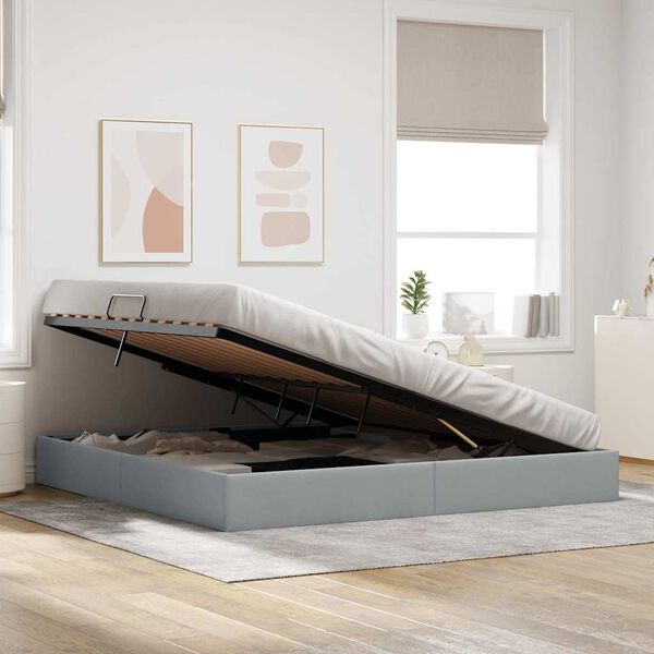 vidaXL Lit de Rangement avec matelas Gris clair 200 x 200 cm tissu