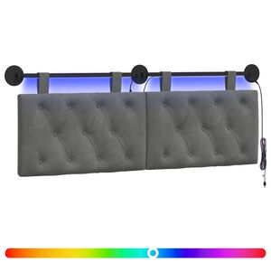vidaXL T&ecirc;te de lit suspendue Avec lumi&egrave;re LED Gris fonc&eacute; Velours