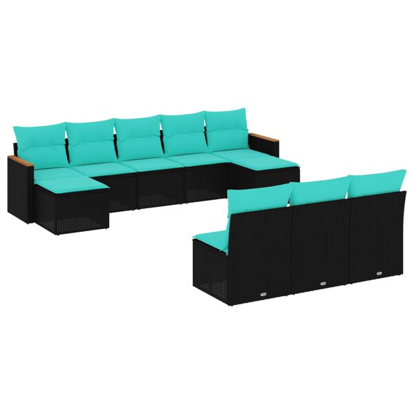 vidaXL Salon de jardin 10 pcs avec coussins noir r&eacute;sine tress&eacute;e