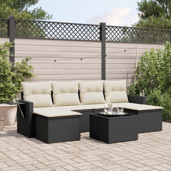 vidaXL Salon de jardin 7 pcs avec coussins noir r&eacute;sine tress&eacute;e