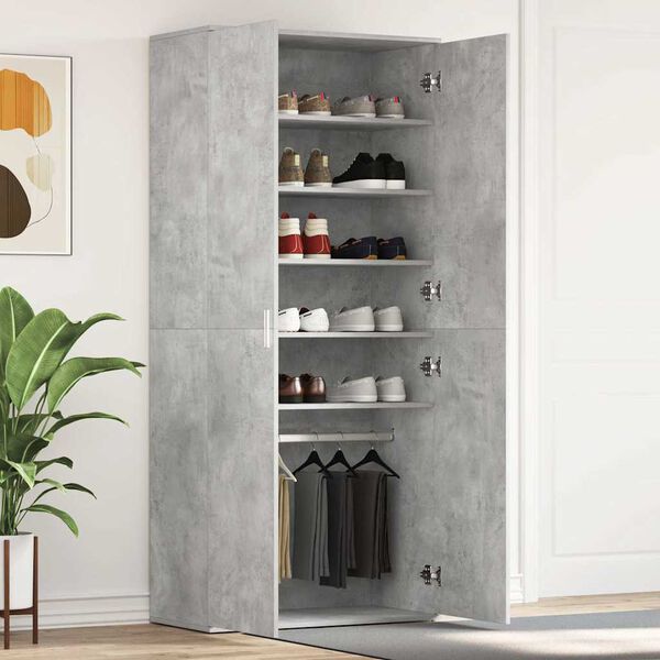 vidaXL Cabinet &agrave; chaussures avec &eacute;tag&egrave;re Gris b&eacute;ton 80 x 39 x 178 cm