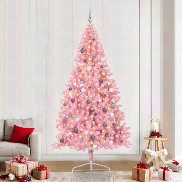 vidaXL Sapin de Noël artificiel pré-éclairé Rose 240 cm PVC