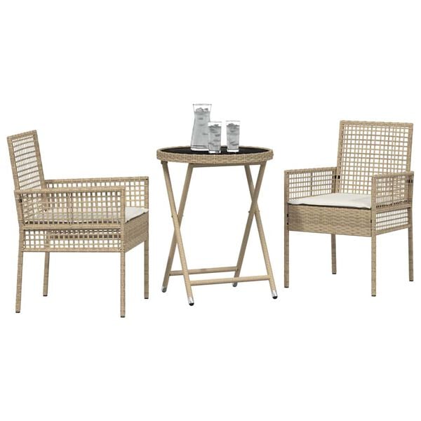 vidaXL Ensemble bistro de jardin 3 pcs Beige polyrotin
