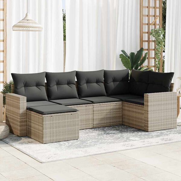 vidaXL Salon de jardin 6 pcs avec coussins gris clair r&eacute;sine tress&eacute;e