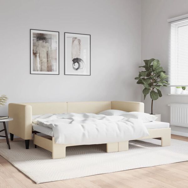 vidaXL Lit de jour avec gigogne sans matelas cr&egrave;me 90x200 cm