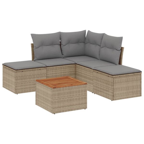 vidaXL Salon de jardin avec coussins 6pcs m&eacute;lange beige r&eacute;sine tress&eacute;e