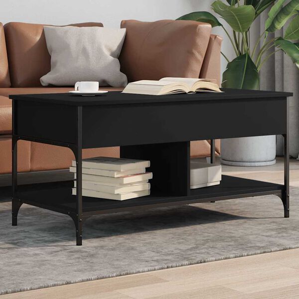 vidaXL Table basse noir 100x50x50 cm bois d'ing&eacute;nierie et m&eacute;tal