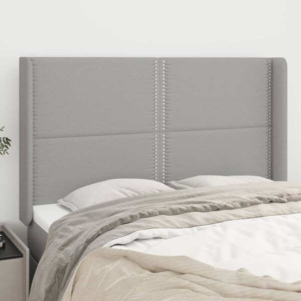 vidaXL T&ecirc;te de lit avec oreilles Gris clair 147x16x118/128 cm Tissu