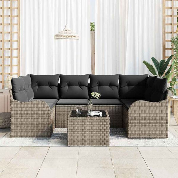 vidaXL Ensemble de canapé de jardin 7 pcs Gris 55 x 55 x 37 cm