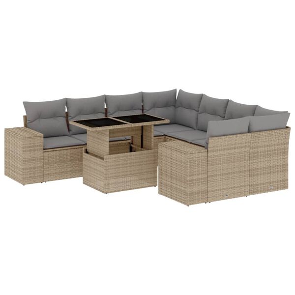 vidaXL Salon de jardin avec coussins 9 pcs beige r&eacute;sine tress&eacute;e
