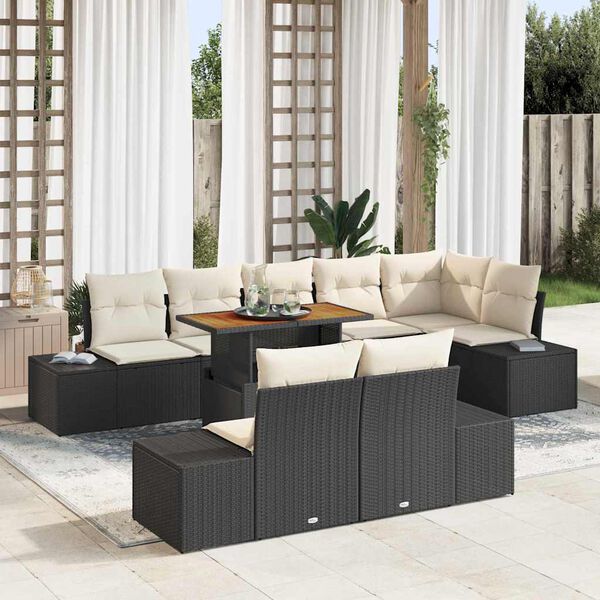 vidaXL Ensemble de salle &agrave; manger pour jardin 9 pcs Noir et Cr&egrave;me