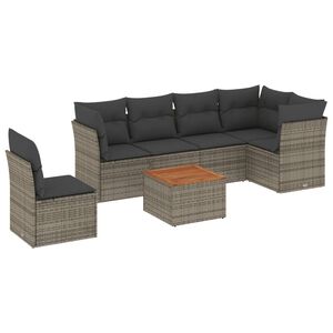 vidaXL Salon de jardin avec coussins 7 pcs gris r&eacute;sine tress&eacute;e
