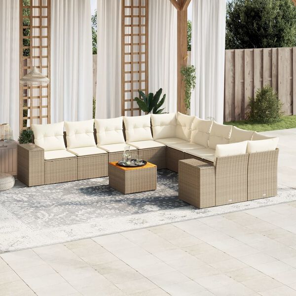 vidaXL Salon de jardin 11 pcs avec coussins beige r&eacute;sine tress&eacute;e