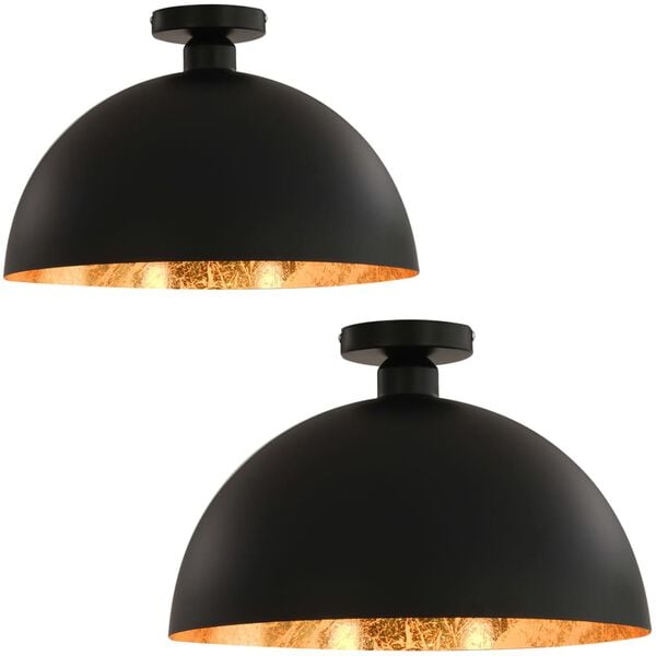 vidaXL Plafonniers 2 pcs Noir et dor&eacute; Semi-sph&eacute;rique E27