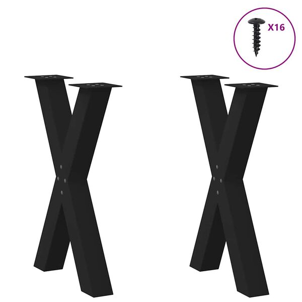 vidaXL Pieds de table &agrave; manger en forme de X, 2 pi&egrave;ces, noir, 50 x (72-73) cm, acier