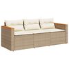 vidaXL Canap&eacute; de jardin avec coussins 3 places beige r&eacute;sine tress&eacute;e