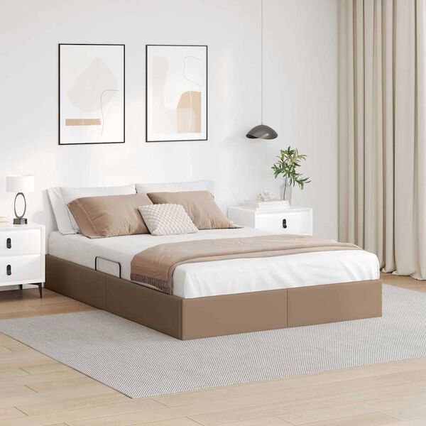 vidaXL Lit de Rangement avec matelas Cappuccino 140 x 190 cm Faux cuir