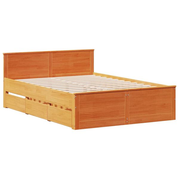 vidaXL Cadre de lit sans matelas avec t&ecirc;te de lit brun cire 140x200 cm