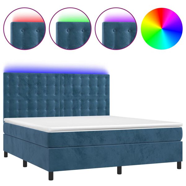 vidaXL Sommier &agrave; lattes de lit matelas et LED Bleu fonc&eacute; 180x200 cm