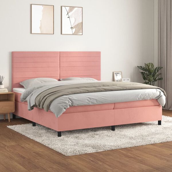 vidaXL Sommier &agrave; lattes de lit avec matelas Rose 200x200 cm Velours